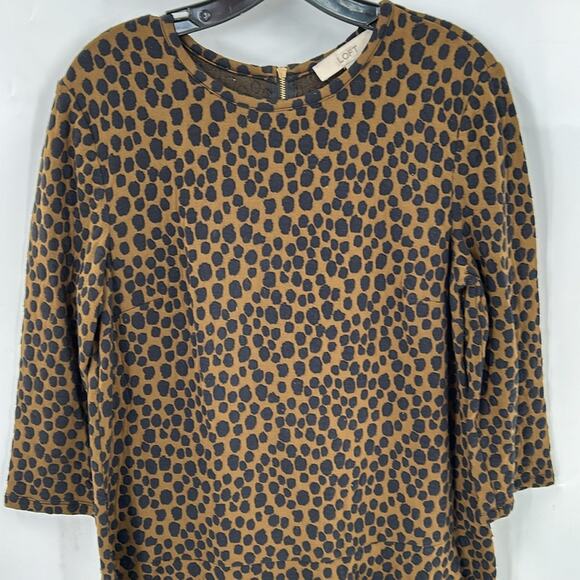 Ann Taylor Loft Olive Green & Navy Polka Dot Long Sleeve Dress size Large - Picture 2 of 11